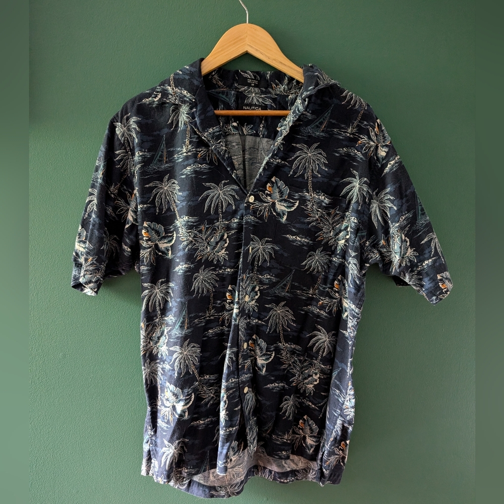 Navy cotton short sleeve button up